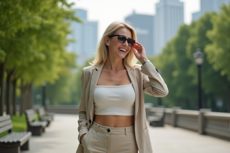 Femme confiante en ville dans un parc en plein air
