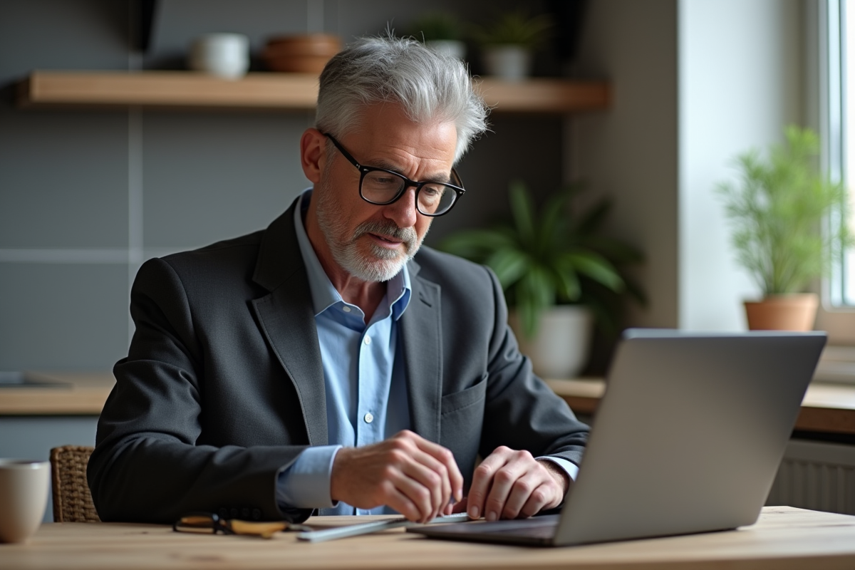 Homme mesurant la taille de ses lunettes à la maison