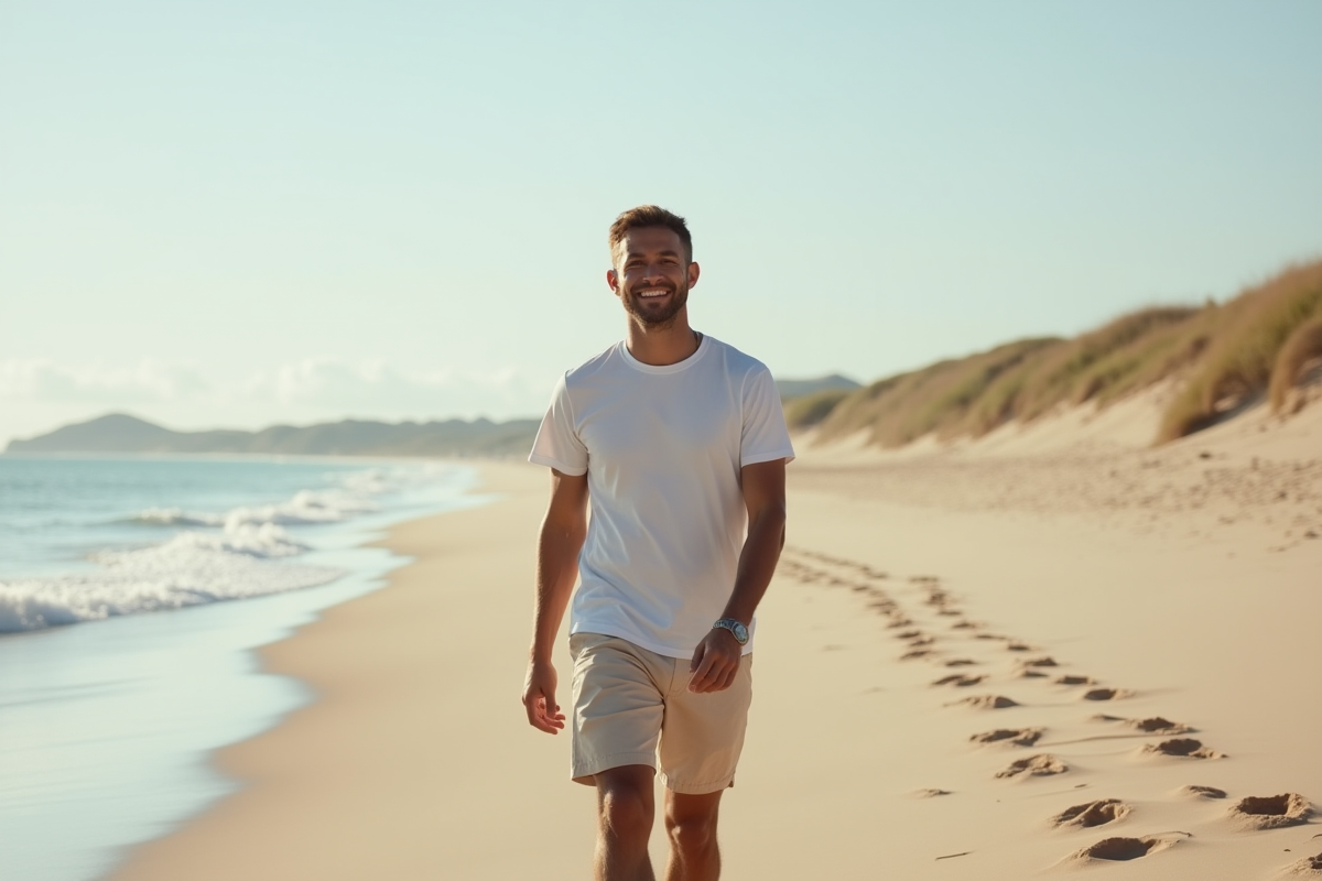 Homme marchant sur la plage au bord de l